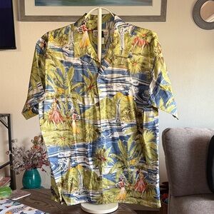 Pataloha Hawaiian Aloha Shirt in Olive Green & Blue